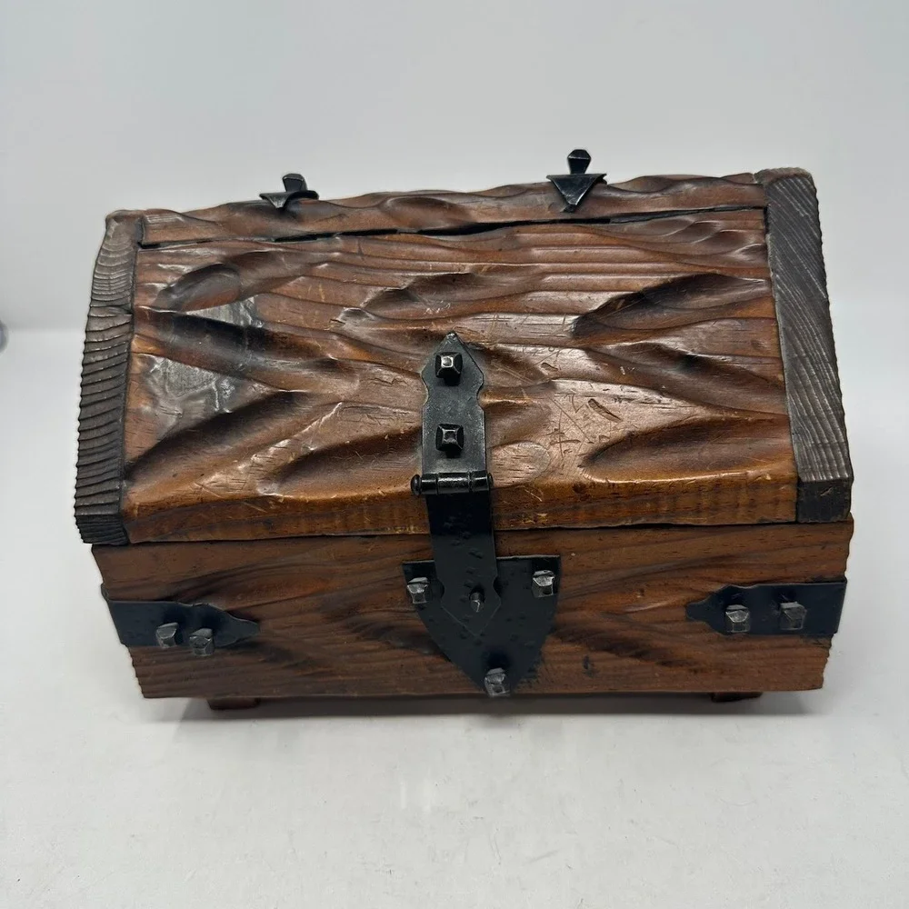Unbranded Treasure Chest Brown Wood Rustic Hand Carved Made in Spain